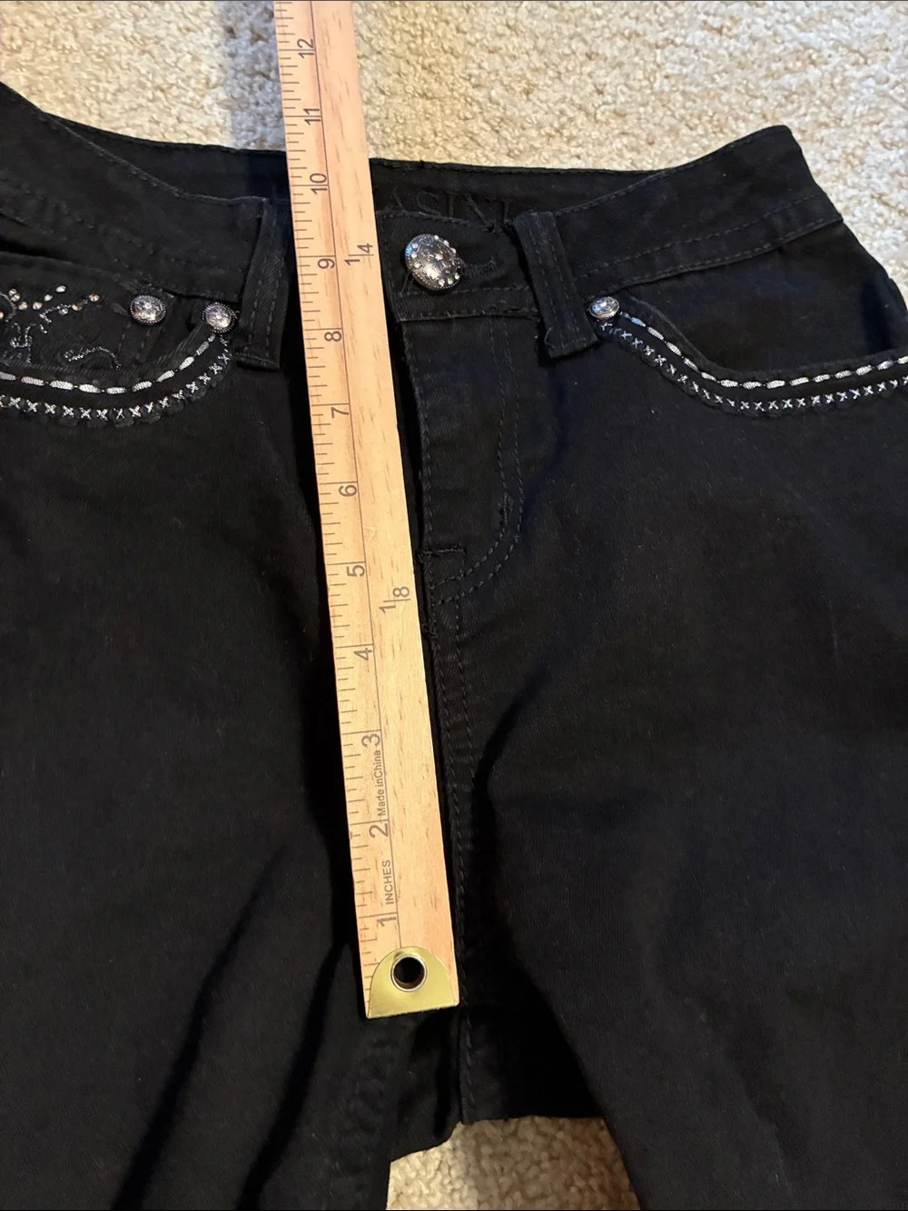 Lamasini Black Boot Cut Jeans Bling Embroidered Embellished Western Stretch Sz 3